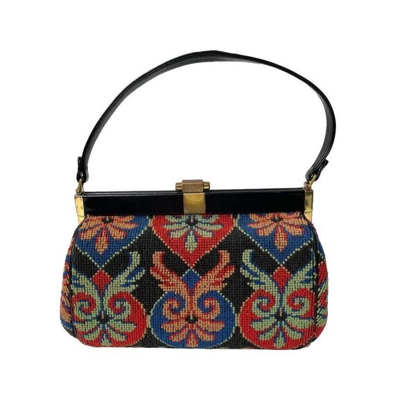 Vintage Coblentz tapestry needle point purse 50s 60s‎ boho festival artsy unique - Picture 1 of 14